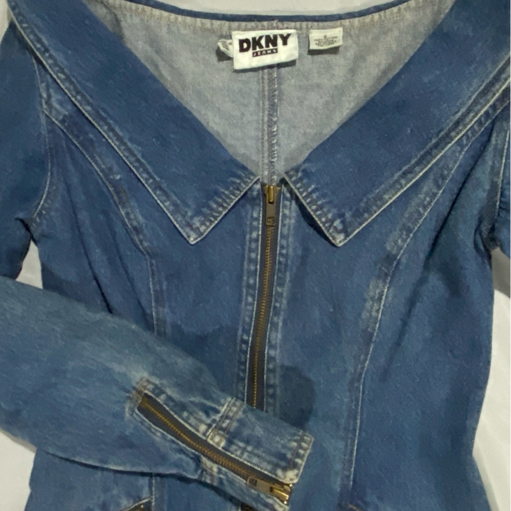 DKNY Indigo Denim Jacket with Zipper Accents